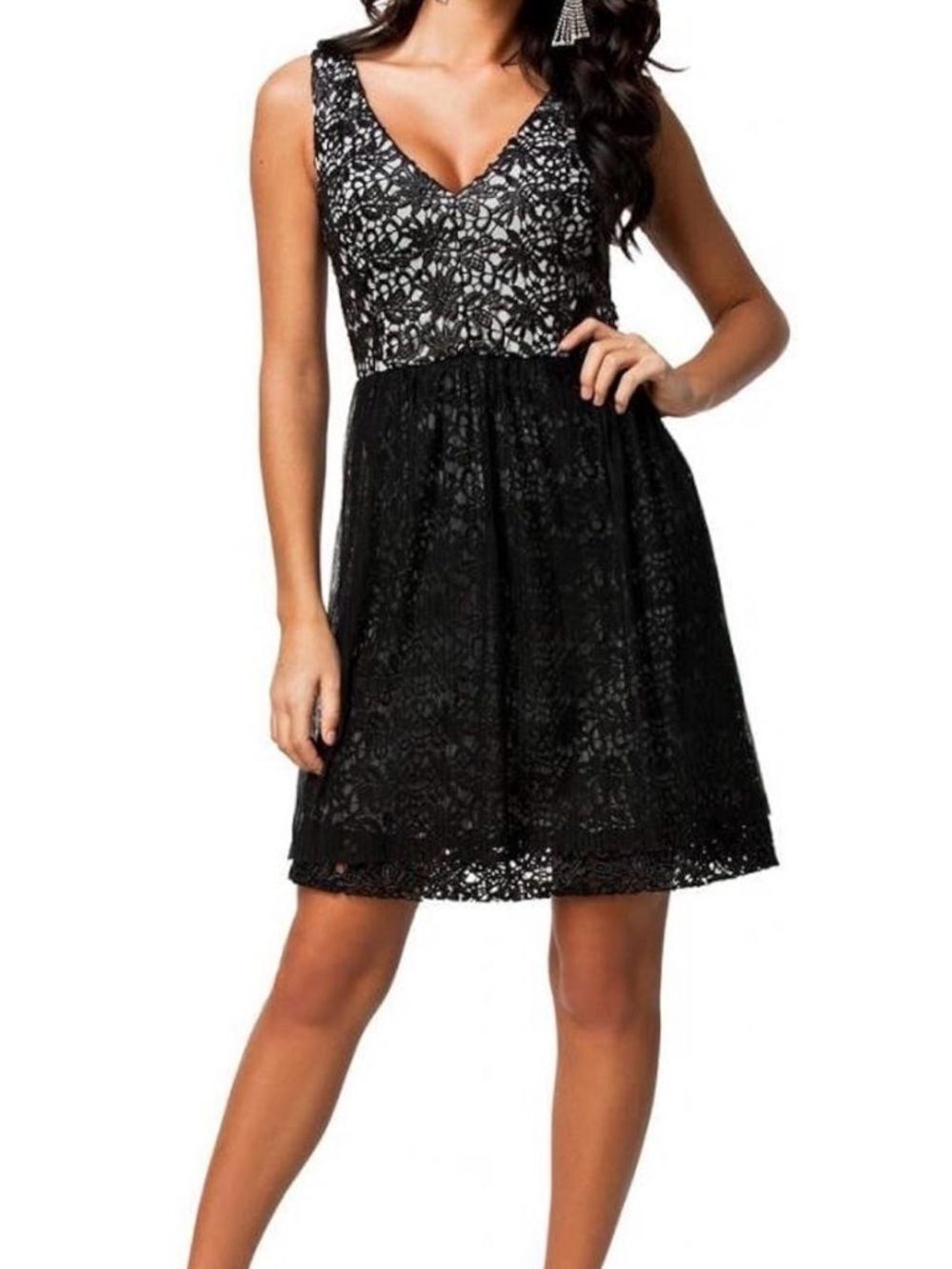 French Connection Black Lace Dress Size 2 Chic Cocktail Wedding Guest LBD